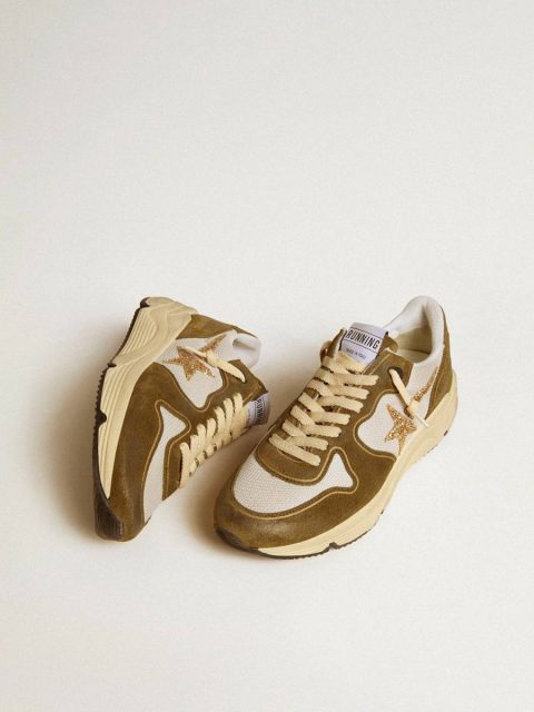 Golden Goose Women Running Sole Women’s Running Sole In Brown Suede And Mesh With Gold Glitter Star - Image 2