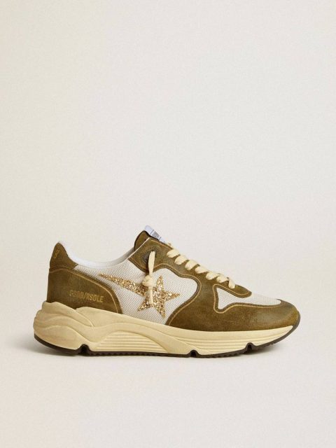 Golden Goose Women Running Sole Women’s Running Sole In Brown Suede And Mesh With Gold Glitter Star