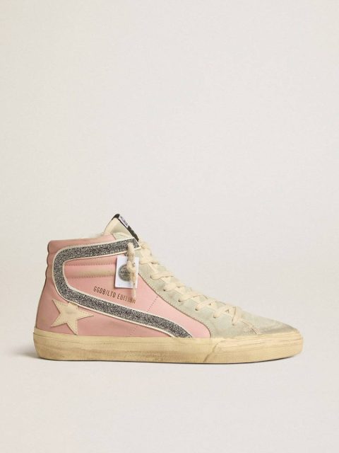 Golden Goose Women Slide Pink Slide Ltd With Leather Star And Swarovski Crystal Flash