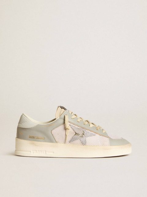 Golden Goose Women Stardan In Gray Nappa Leather And White Mesh With Gray Leather Star Stardan