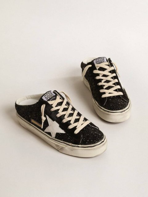 Golden Goose Women Super-Star Sabot Super-Star Sabots In Black Glitter With White Bio-Based Star - Image 2