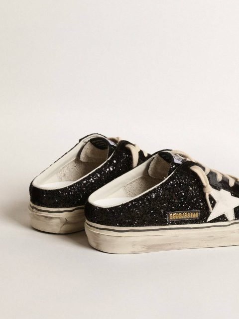 Golden Goose Women Super-Star Sabot Super-Star Sabots In Black Glitter With White Bio-Based Star - Image 4