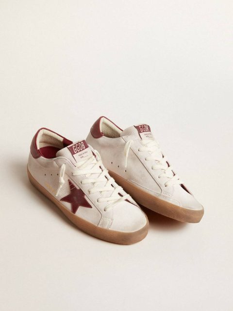 Golden Goose Women Super-Star Super-Star In White Suede With Burgundy Leather Star And Heel Tab - Image 2