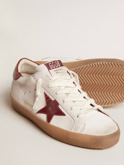 Golden Goose Women Super-Star Super-Star In White Suede With Burgundy Leather Star And Heel Tab - Image 3