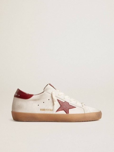 Golden Goose Women Super-Star Super-Star In White Suede With Burgundy Leather Star And Heel Tab