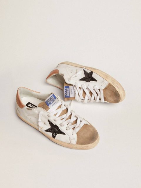 Golden Goose Women Super-Star Women's Super-Star With Black Glitter Star And Pink Heel Tab White - Image 2