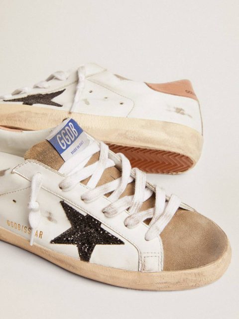 Golden Goose Women Super-Star Women's Super-Star With Black Glitter Star And Pink Heel Tab White - Image 4