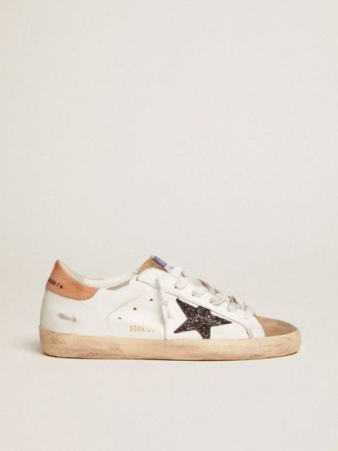 Golden Goose Women Super-Star Women's Super-Star With Black Glitter Star And Pink Heel Tab White