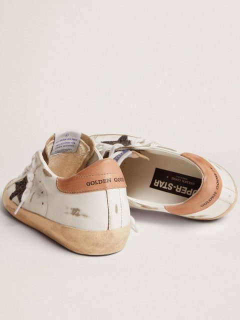 Golden Goose Women Super-Star Women's Super-Star With Black Glitter Star And Pink Heel Tab White - Image 5