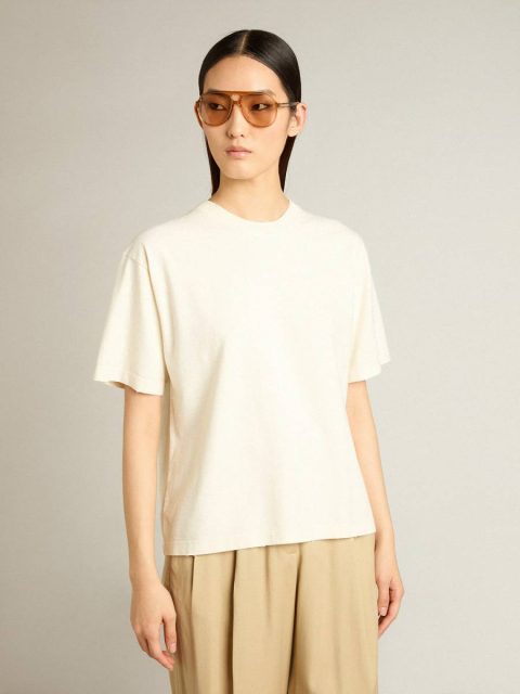Golden Goose Women T-Shirts & Tops Aged White T-Shirt In Aged White With Reverse Logo On The Back - Jersey Capsule - Image 2