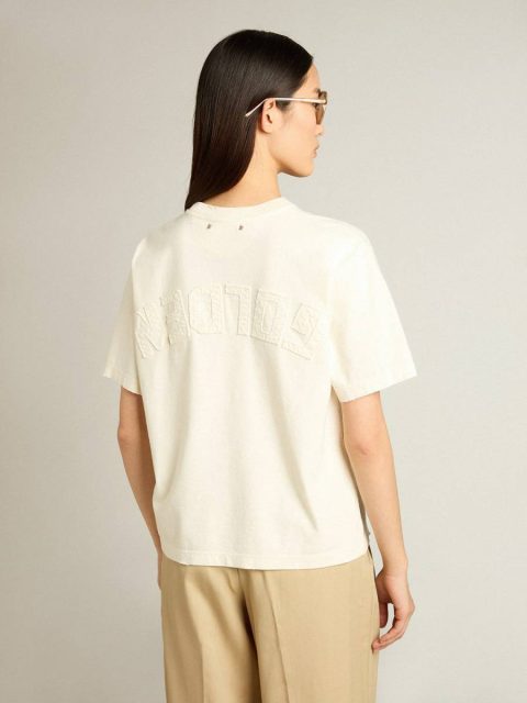 Golden Goose Women T-Shirts & Tops Aged White T-Shirt In Aged White With Reverse Logo On The Back - Jersey Capsule - Image 4
