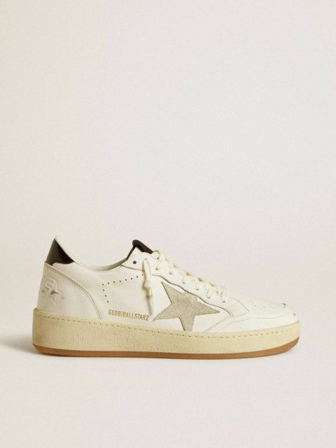 Golden Goose Women White Ball Star Women's Ball Star With Ice-Gray Suede Star And Glossy Black Leather Heel Tab