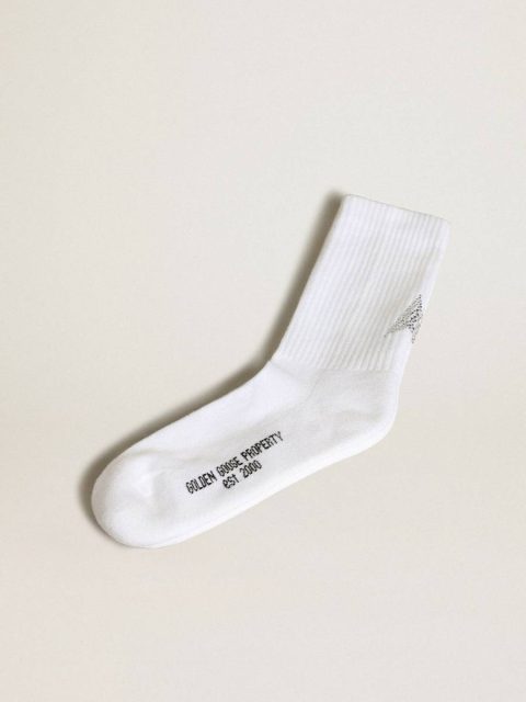 Golden Goose Women White White Socks With Crystal Star On The Back Socks