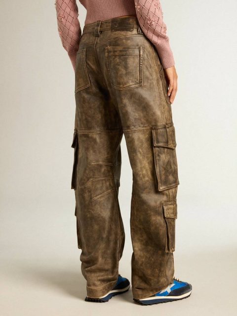 Golden Goose Women Women's Aged Brown Nappa Leather Cargo Pants Aged Brown Jeans & Pants - Image 4