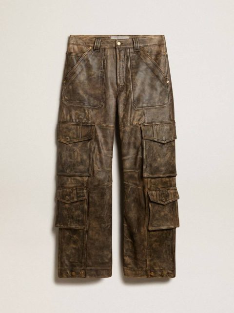 Golden Goose Women Women's Aged Brown Nappa Leather Cargo Pants Aged Brown Jeans & Pants