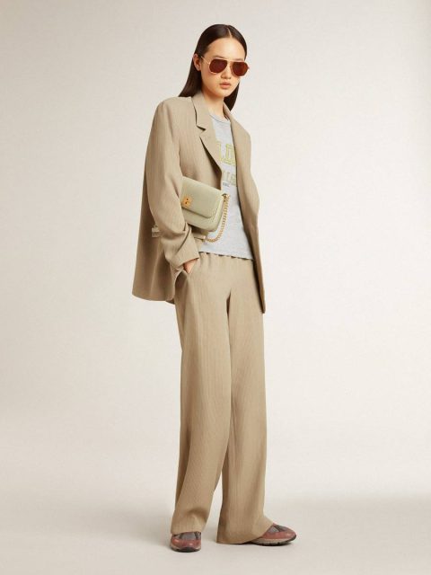 Golden Goose Women Women's Beige Pinstripe Single-Breasted Jacket With An Oversized Fit Beige Blazers - Image 3