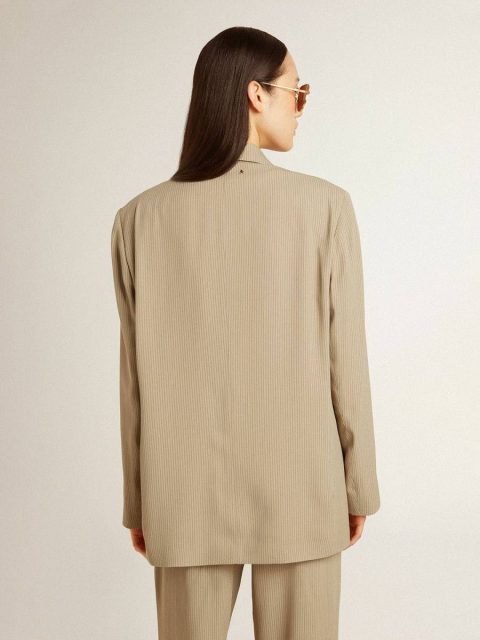 Golden Goose Women Women's Beige Pinstripe Single-Breasted Jacket With An Oversized Fit Beige Blazers - Image 4