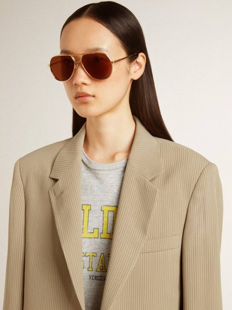 Golden Goose Women Women's Beige Pinstripe Single-Breasted Jacket With An Oversized Fit Beige Blazers - Image 5