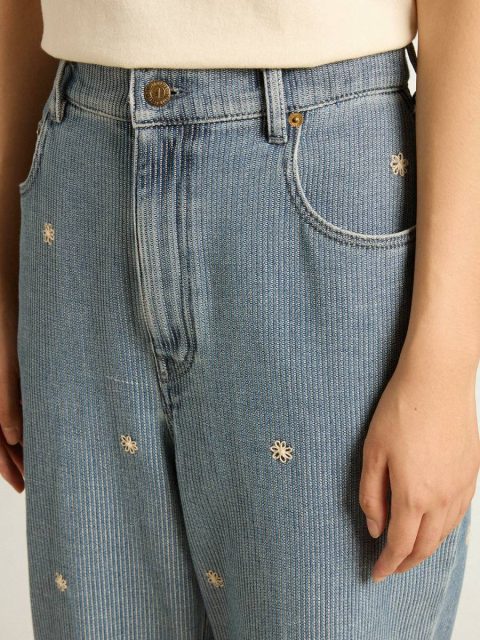 Golden Goose Women Women’s Cotton Denim Pants With Floral Embroidery Jeans & Pants Light Blue - Image 5