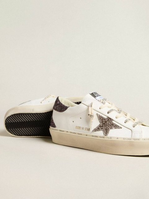 Golden Goose Women Women’s Hi Star With Silver Glitter Star And Ruby Red Glitter Heel Tab Hi Star White - Image 3