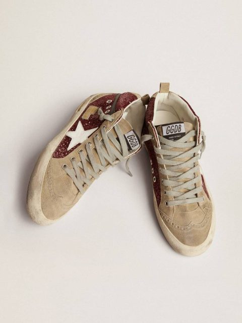 Golden Goose Women Women's Mid Star In Burgundy Glitter With Gray Inserts And White Star Mid Star - Image 2