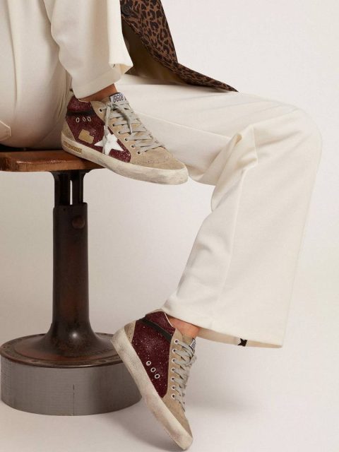 Golden Goose Women Women's Mid Star In Burgundy Glitter With Gray Inserts And White Star Mid Star - Image 3