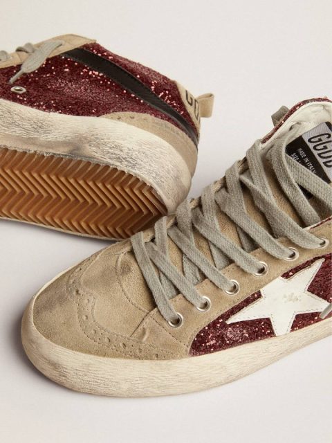 Golden Goose Women Women's Mid Star In Burgundy Glitter With Gray Inserts And White Star Mid Star - Image 4