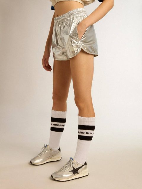 Golden Goose Women Women’s Running Shorts In Silver Fabric Skirts & Shorts Silver - Image 2