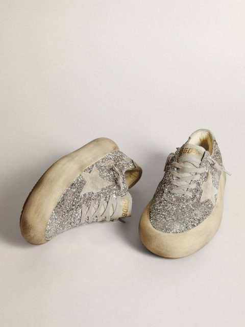 Golden Goose Women Women's Space-Star In Silver Glitter With Ice-Gray Star Space-Star - Image 2