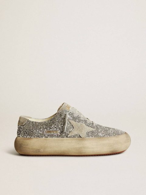 Golden Goose Women Women's Space-Star In Silver Glitter With Ice-Gray Star Space-Star