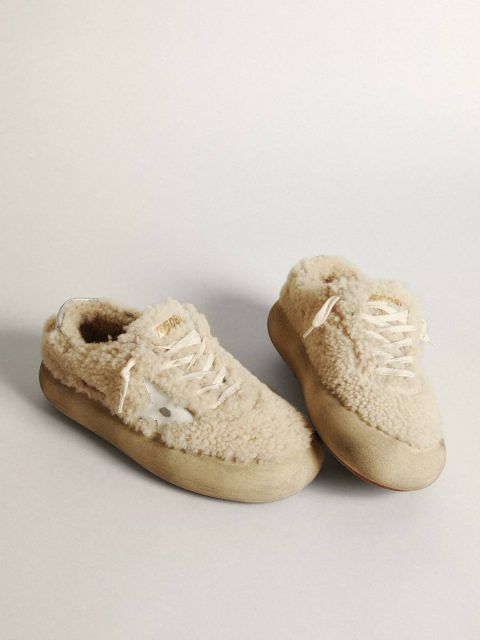 Golden Goose Women Women’s Space-Star Shoes In Beige Shearling With White Leather Star And Metallic Leather Heel Tab Space-Star - Image 2