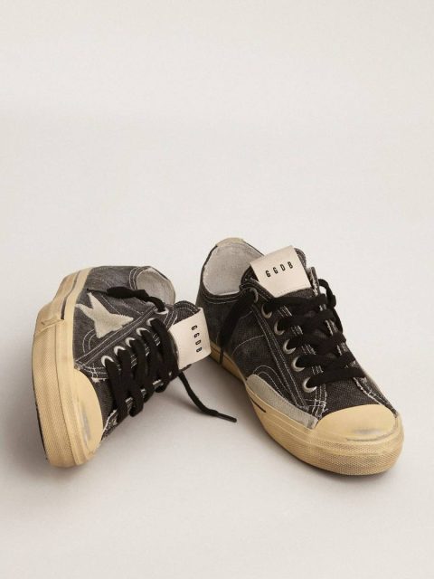 Golden Goose Women Women's V-Star Ltd In Black Canvas With Ice-Gray Star And Heel V-Star - Image 2