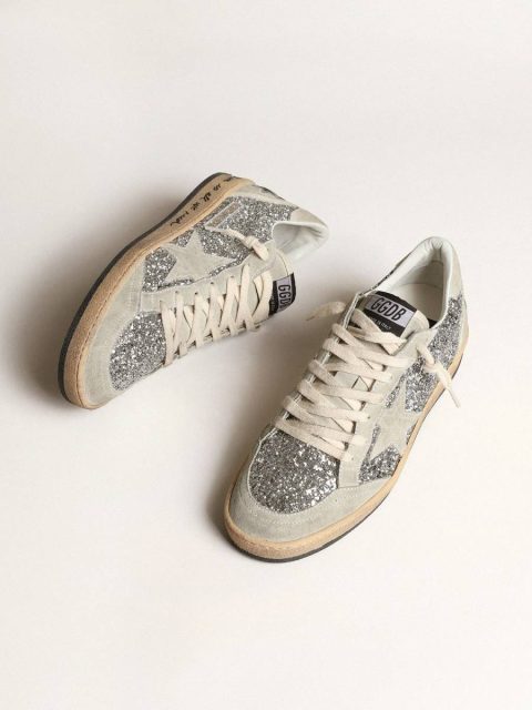 Golden Goose Women’s Ball Star In Silver Glitter With Ice-Gray Suede Inserts Ball Star Women - Image 2