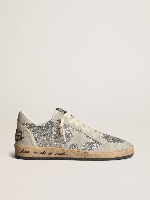 Golden Goose Women’s Ball Star In Silver Glitter With Ice-Gray Suede Inserts Ball Star Women