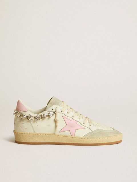 Golden Goose Women's Ball Star Ltd With Pink Leather Star And Crystal Decoration White Women Ball Star