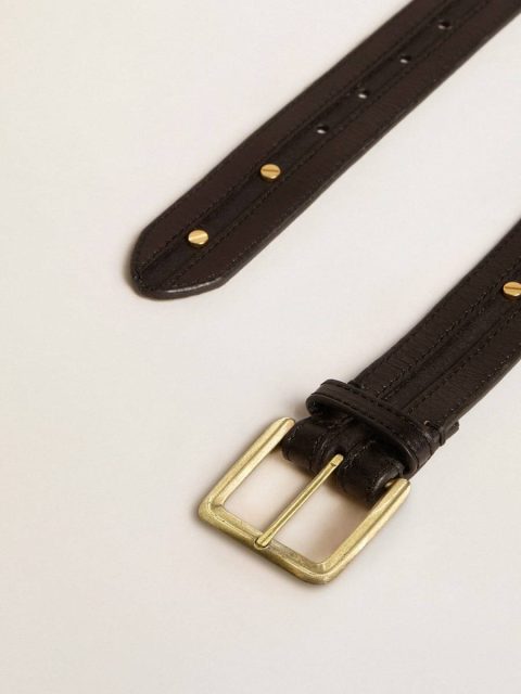 Golden Goose Women’s Black Belt In Washed Leather With Gold Studs Women Black Belts - Image 2
