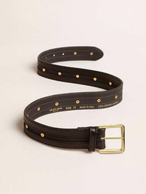 Golden Goose Women’s Black Belt In Washed Leather With Gold Studs Women Black Belts - Image 4
