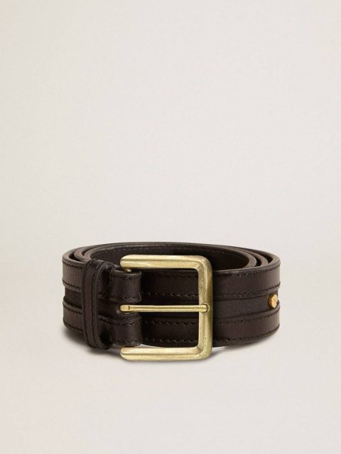 Golden Goose Women’s Black Belt In Washed Leather With Gold Studs Women Black Belts