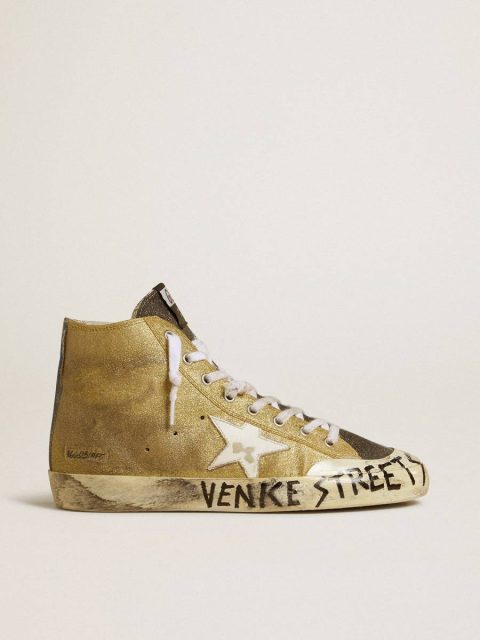 Golden Goose Women’s Francy Lab In Golden Glitter With White Leather Star Women Francy