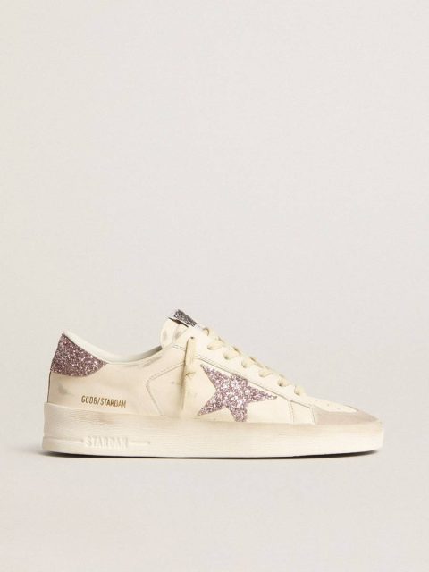 Golden Goose Women's Stardan In Nappa And Suede With Pink Glitter Star And Heel Tab Stardan Women