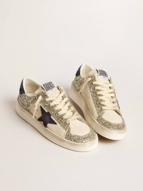 Golden Goose Women's Stardan In Platinum Glitter With Dark Blue Suede Star And Heel Tab Stardan Women - Image 2
