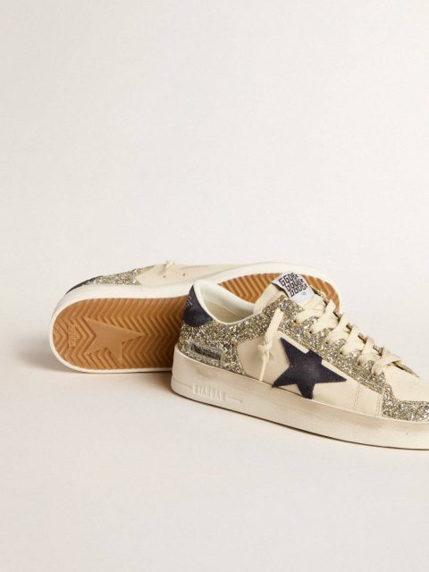 Golden Goose Women's Stardan In Platinum Glitter With Dark Blue Suede Star And Heel Tab Stardan Women - Image 3