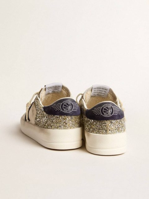 Golden Goose Women's Stardan In Platinum Glitter With Dark Blue Suede Star And Heel Tab Stardan Women - Image 4