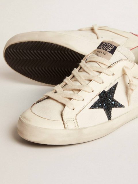 Golden Goose Women's Super-Star Ltd In Nappa With Blue Glitter Star And Red Heel Tab Super-Star Women - Image 3