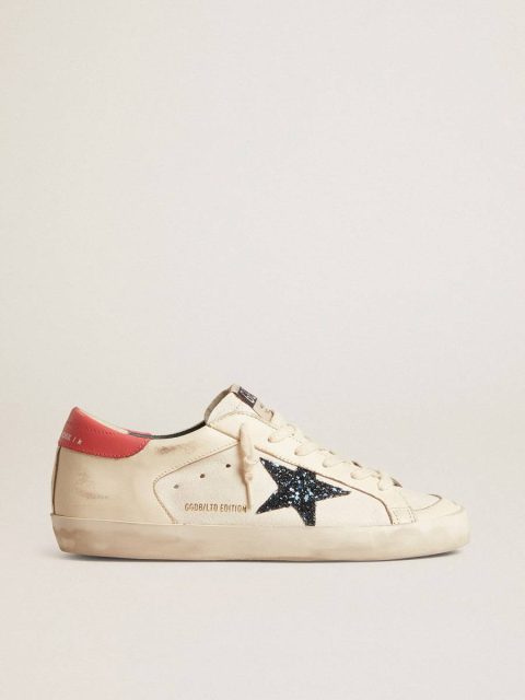 Golden Goose Women's Super-Star Ltd In Nappa With Blue Glitter Star And Red Heel Tab Super-Star Women