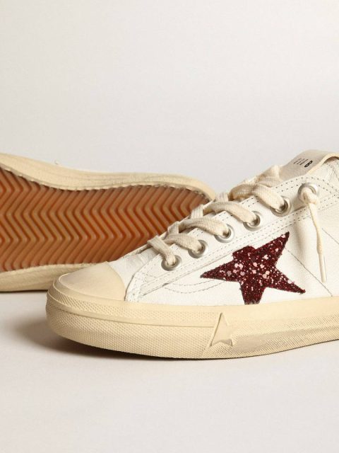 Golden Goose Women's V-Star In White Nappa With Red Glitter Star V-Star Women - Image 3