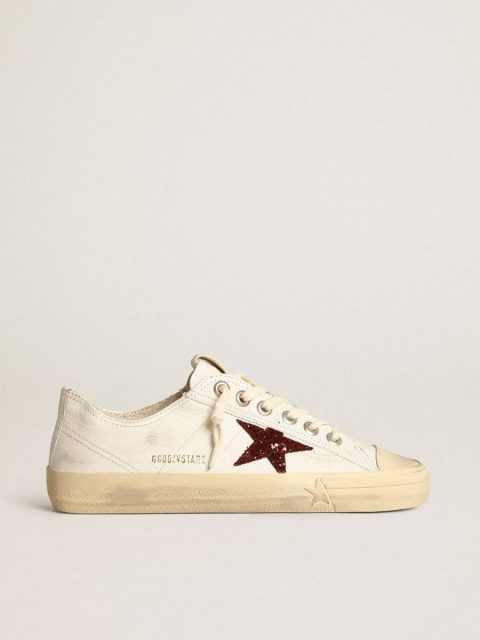 Golden Goose Women's V-Star In White Nappa With Red Glitter Star V-Star Women