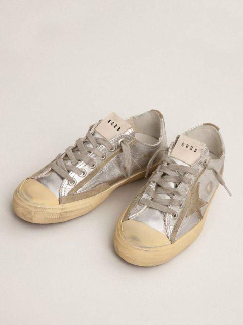 Golden Goose Women's V-Star Ltd In Silver Laminated Leather Women V-Star - Image 2