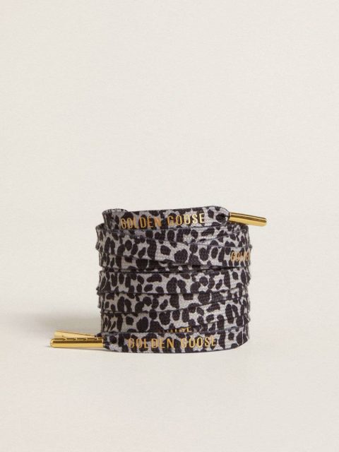 Gray And Black Animal Print Golden Goose Women Laces Gray And Black Animal-Print Laces With Contrasting Gold Logo