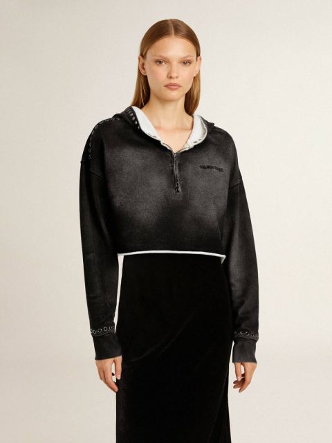 Gray Cropped Sweatshirt With A Lived-In Effect Anthracite Gray Women Sweatshirts Golden Goose - Image 2